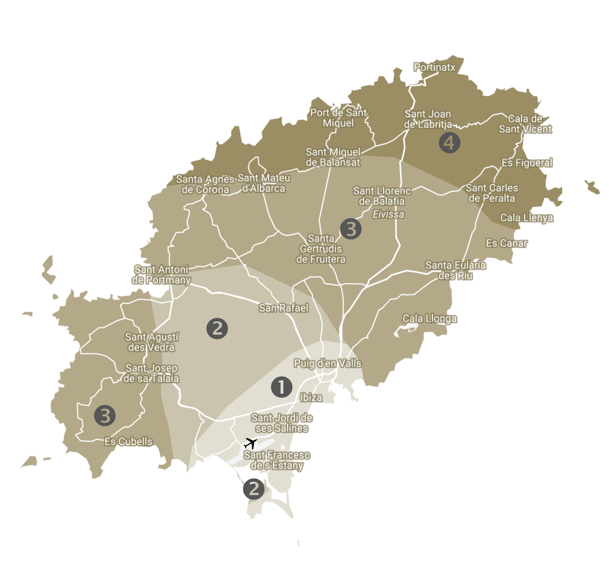 Mapa de zonas de Ibiza 2024